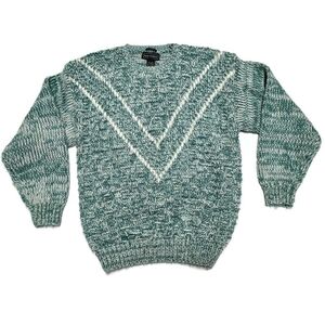 Peter England Sweater Mens Medium 100% Acrylic Green White Vintage